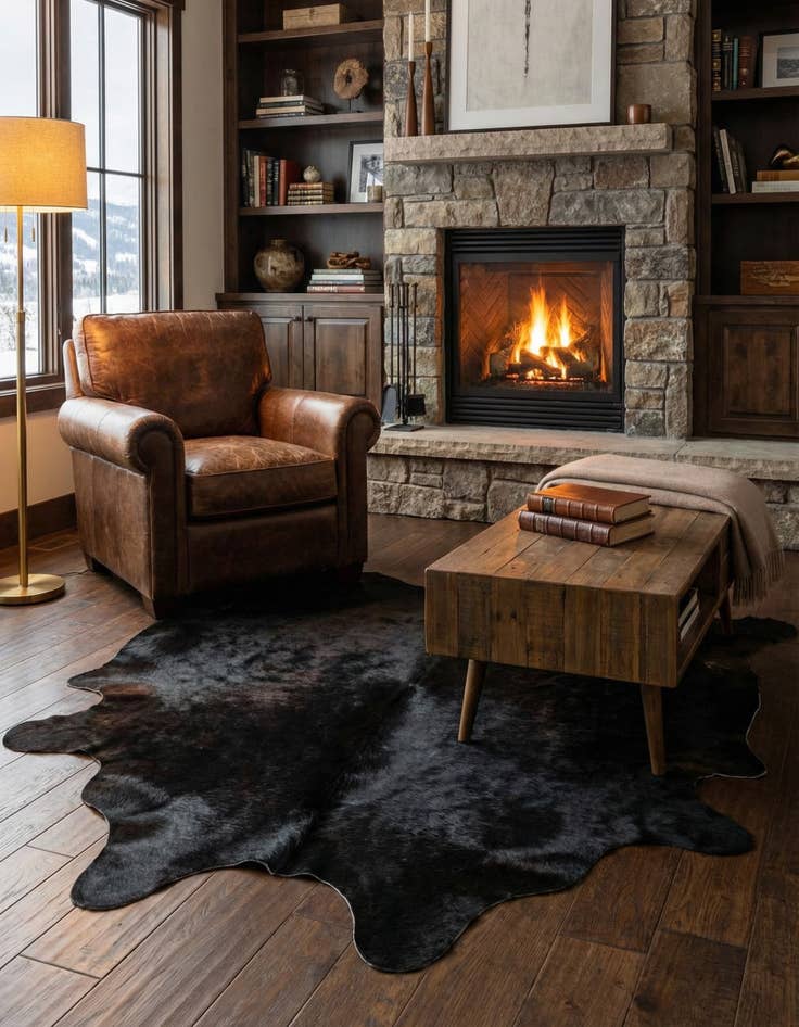 Detail image of 4' 9 x 4' 11 Cowhide Leather Square Rug