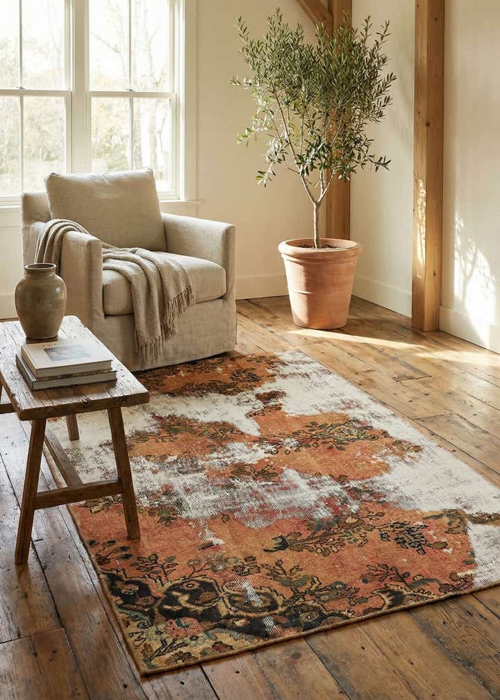 4' 4 x 6' 6 Hand Knotted Ultra Vintage Persian Wool Rug