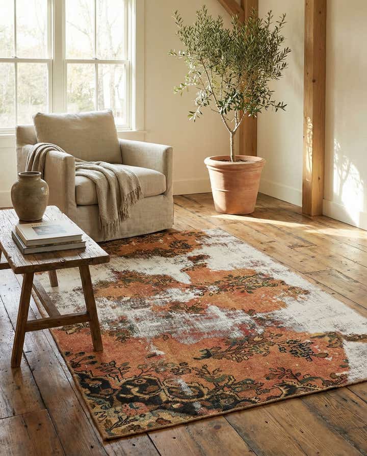 4' 4 x 6' 6 Hand Knotted Ultra Vintage Persian Wool Rug