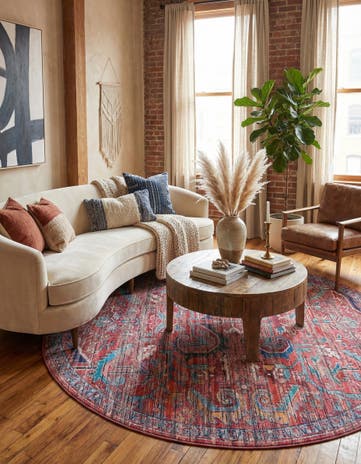 Rust Red Washable Maahru Round Rug