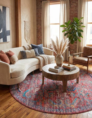 Rust Red Washable Maahru Round Rug