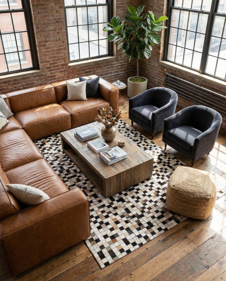 Detail image of 5' x 7' 10 Cowhide Leather Rug