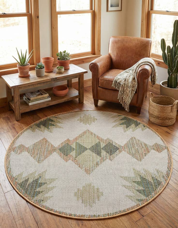 Detail image of 5' 3 x 5' 3  Washable Baja Indoor / Outdoor Round Rug