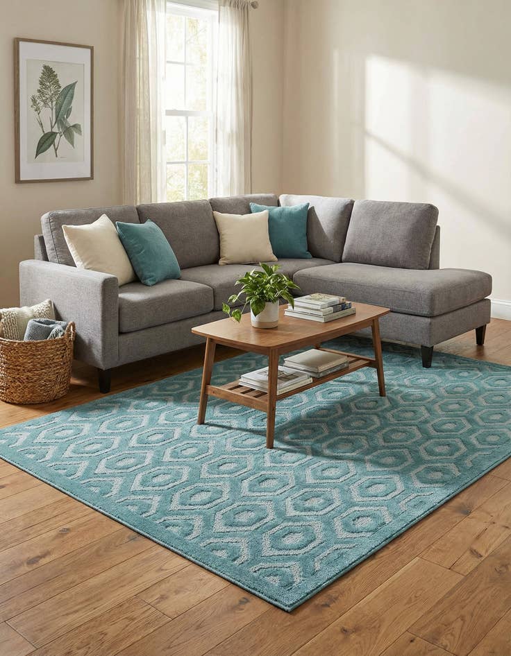 Detail image of  5' 3 x 8'  Washable Trellis Textured Indoor / Outdoor Rug