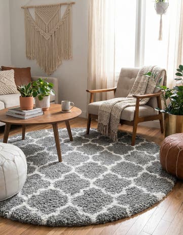Gray Moroccan Shag Round Rug