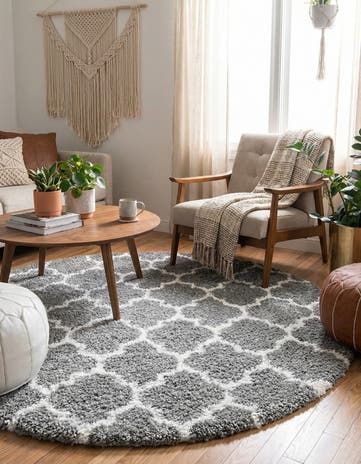 Gray Moroccan Shag Round Rug