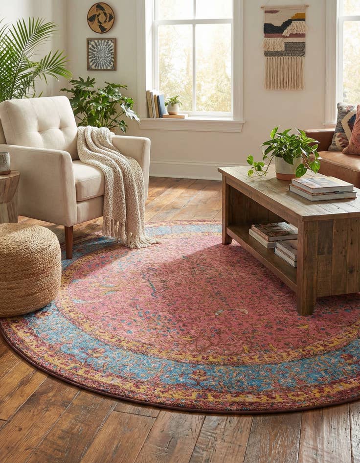 Detail image of 6' 1 x 6' 1 Easy-Clean Traditional Indoor / Outdoor Round Rug