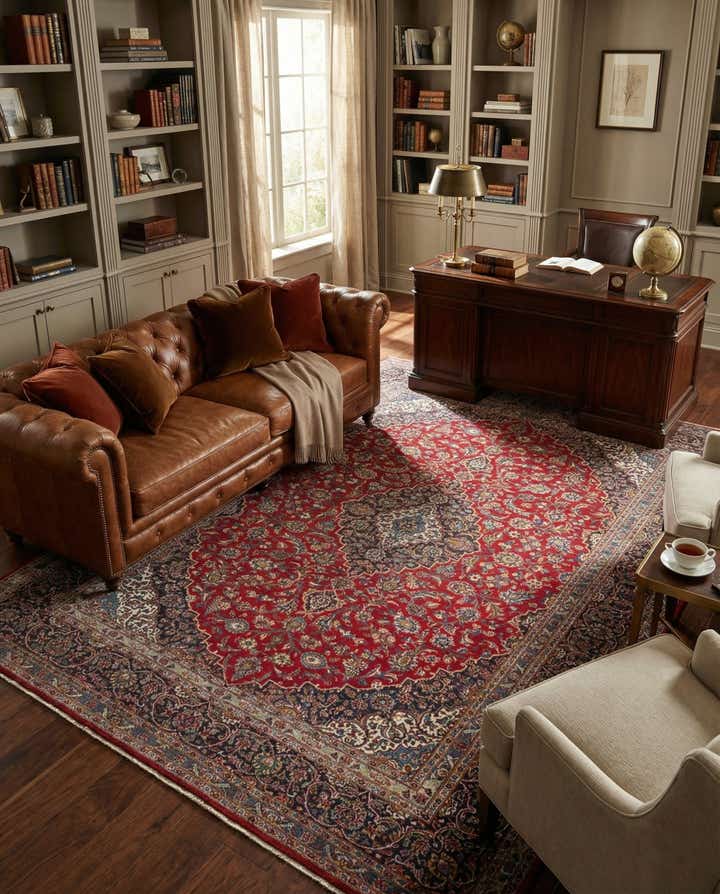 9' 4 x 12' 7 Hand Knotted Kashan Persian Wool Rug