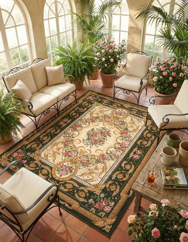 Detail image of 5' x 7'  Washable Traditional Indoor / Outdoor Rug