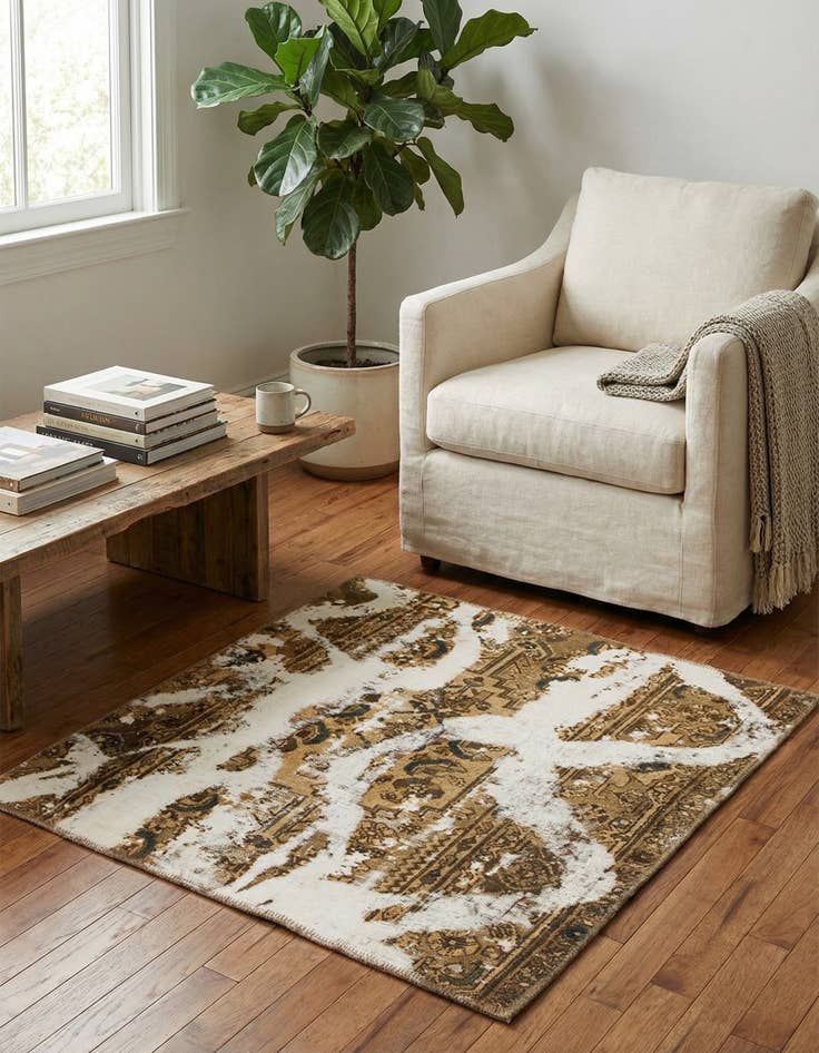 Detail image of 3' 4 x 3' 5  Hand Knotted Ultra Vintage Persian Wool Square Rug