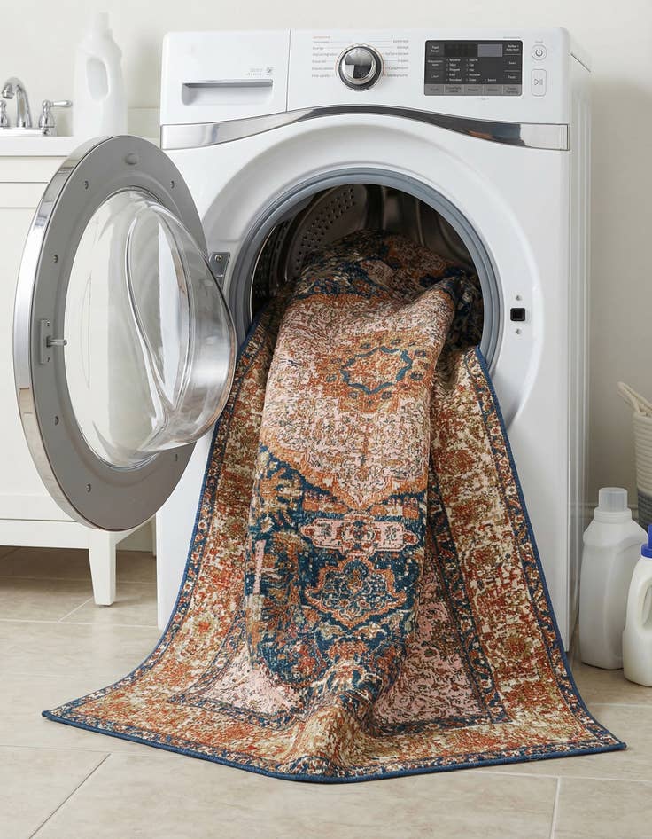 Detail image of  7' 10 x 7' 10  Washable Traditional Indoor / Outdoor Square Rug