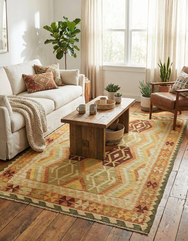 Detail image of 4' 3 x 6' 2  Hand Woven Kilim Waziri Wool Rug