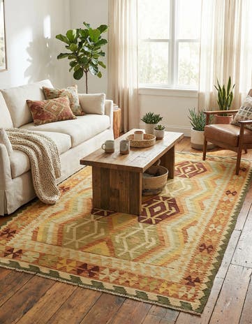 4' 3 x 6' 2 Hand Woven Kilim Waziri Wool Rug