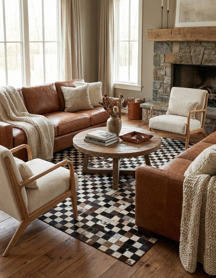 Detail image of  5' 1 x 8' 2 Cowhide Leather Rug