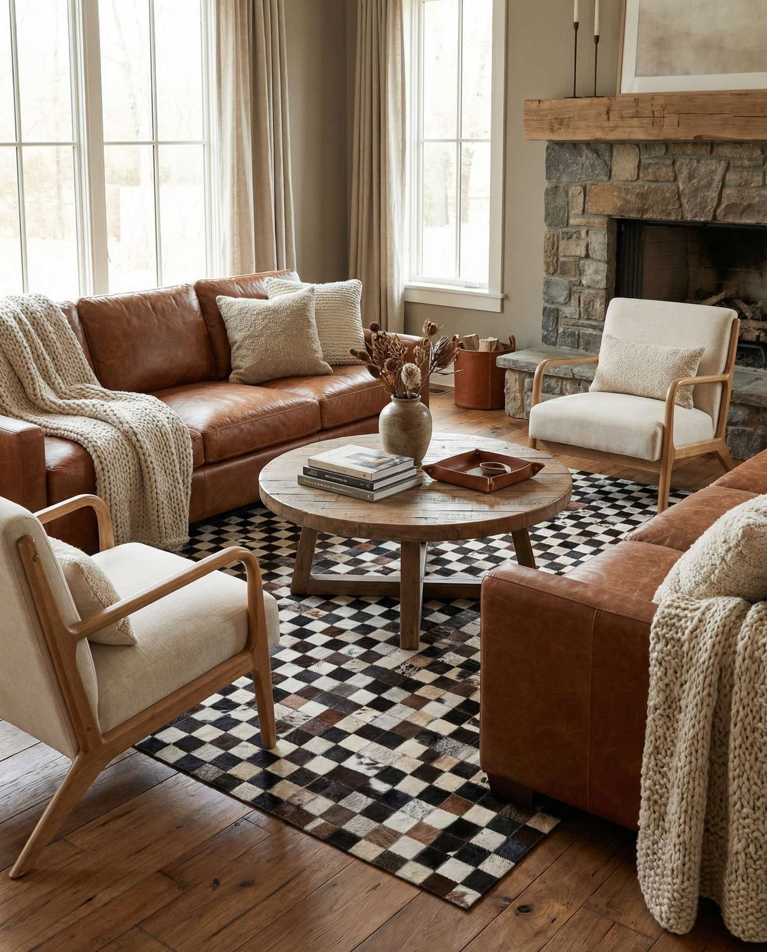5' 1 x 8' 2 Cowhide Leather Rug