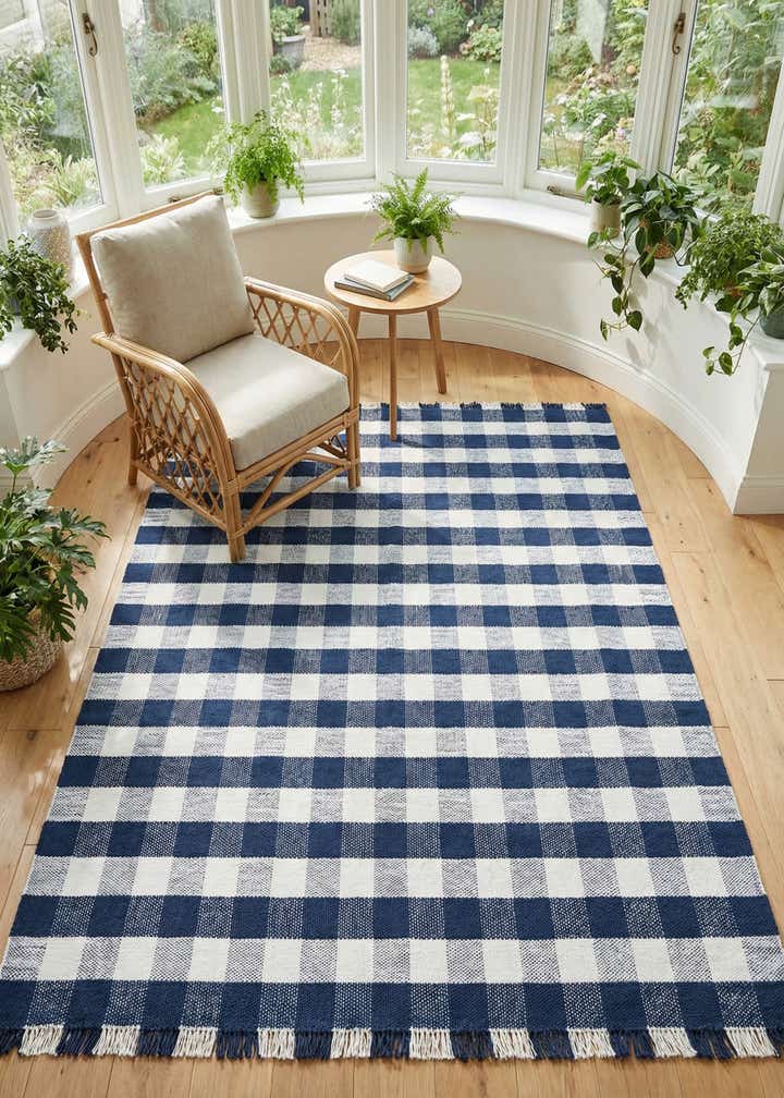 7' 10 x 10' Easy-Clean Eco Plaid Washable Indoor / Outdoor Rug
