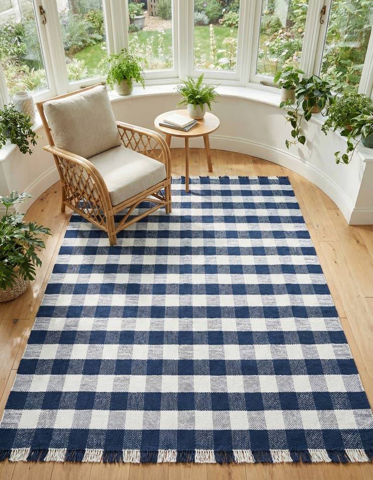 Detail image of 7' 10 x 10' Easy-Clean Eco Plaid Washable Indoor / Outdoor Rug