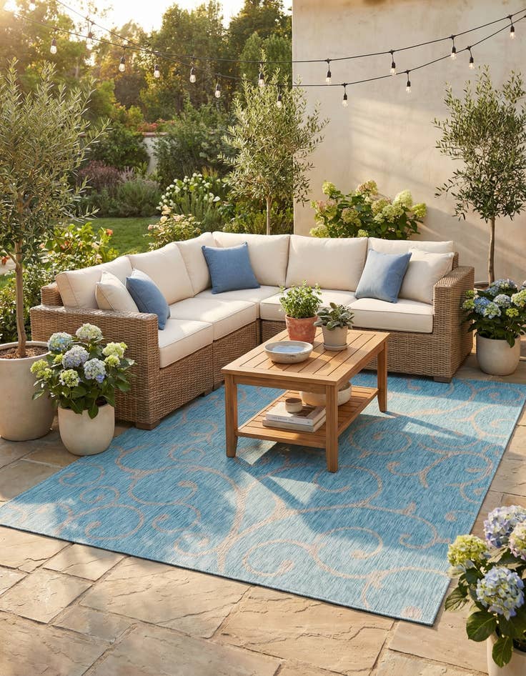 Detail image of 9' x 12' Easy-Clean Botanical Indoor / Outdoor Rug