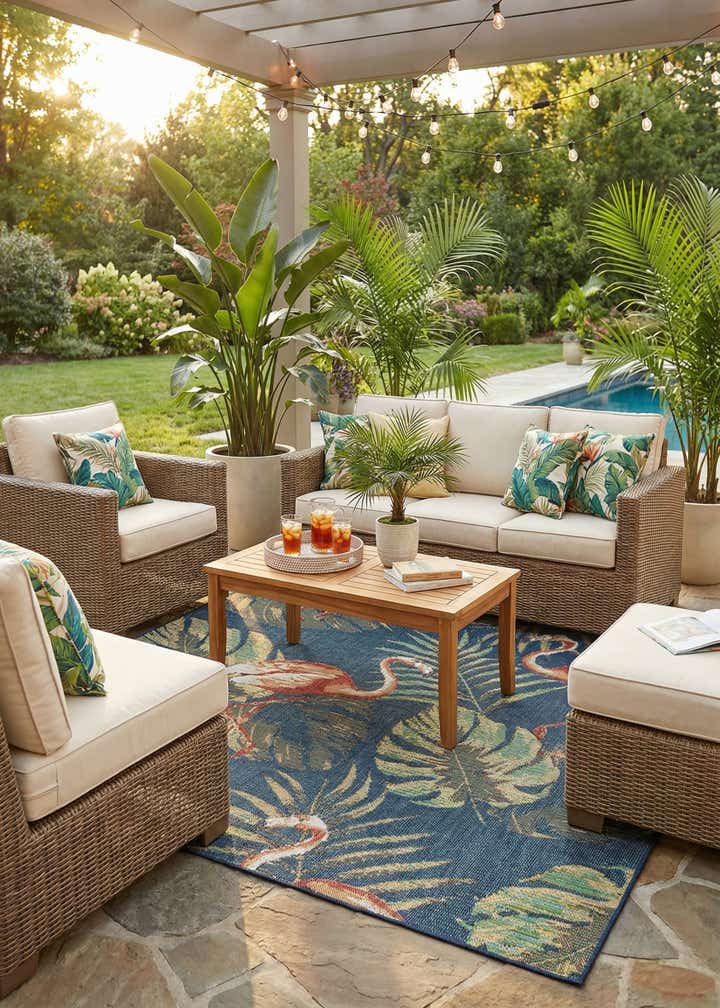 7' 10 x 7' 10 Easy-Clean Baja Indoor / Outdoor Square Rug