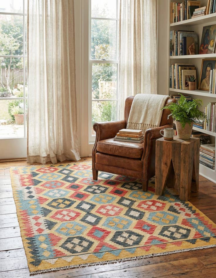 Detail image of  4' 2 x 5' 10  Hand Woven Kilim Maymana Wool Rug