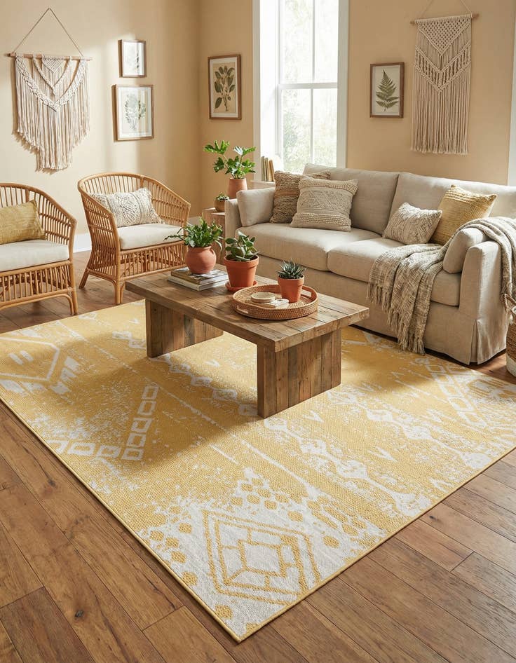 Detail image of  7' 10 x 10'  Washable Bohemian Indoor / Outdoor Rug