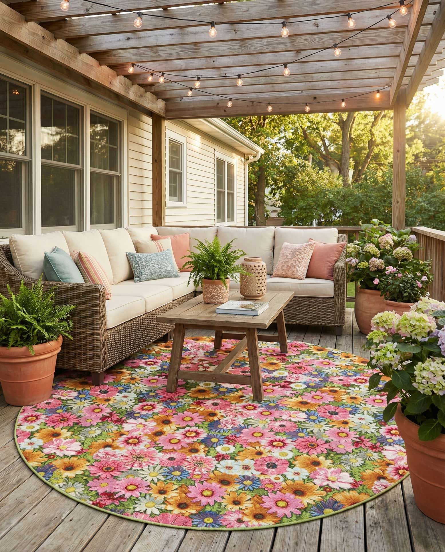 8' x 8' Easy-Clean Botanical Indoor / Outdoor Round Rug