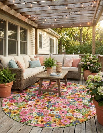8' x 8' Easy-Clean Botanical Indoor / Outdoor Round Rug