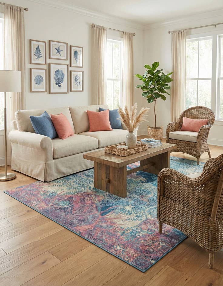 Detail image of 7' 10 x 11'  Washable Coastal Indoor / Outdoor Rug