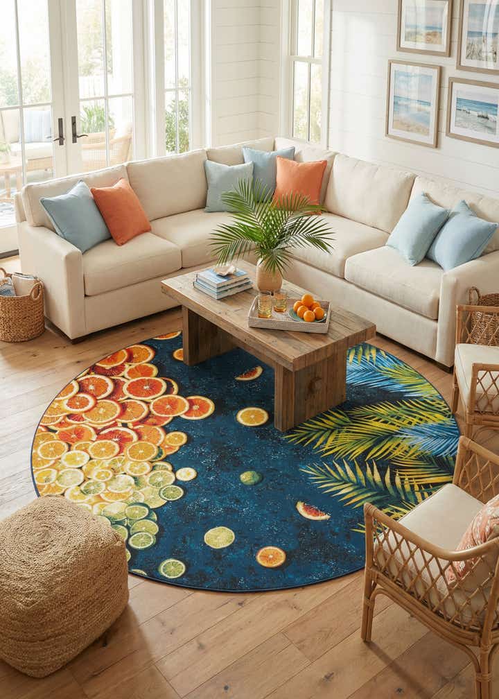10' x 10' Easy-Clean Coastal Indoor / Outdoor Round Rug