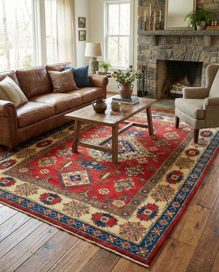 5' x 6' 4 Hand Knotted Kazak Rug