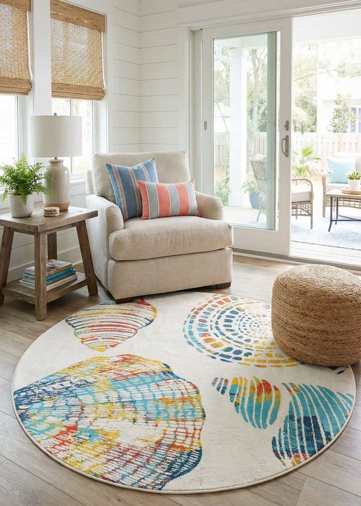 7' x 7' Easy-Clean Coastal Indoor / Outdoor Round Rug