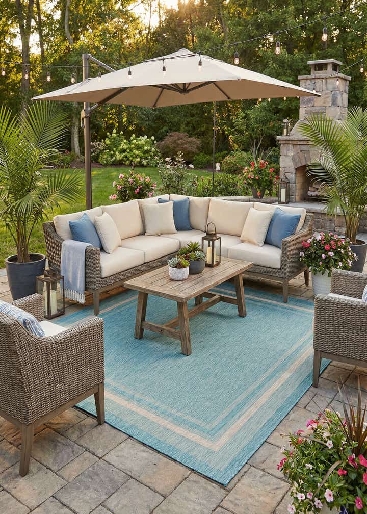 10' 8 x 10' 8 Easy-Clean Border Indoor / Outdoor Square Rug