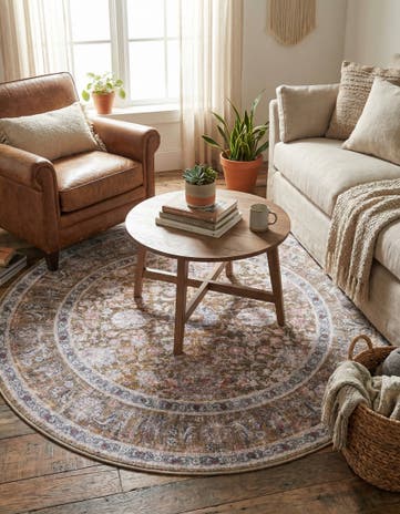 Antique Gold Washable Yara Round Rug