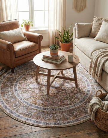 Antique Gold Washable Yara Round Rug