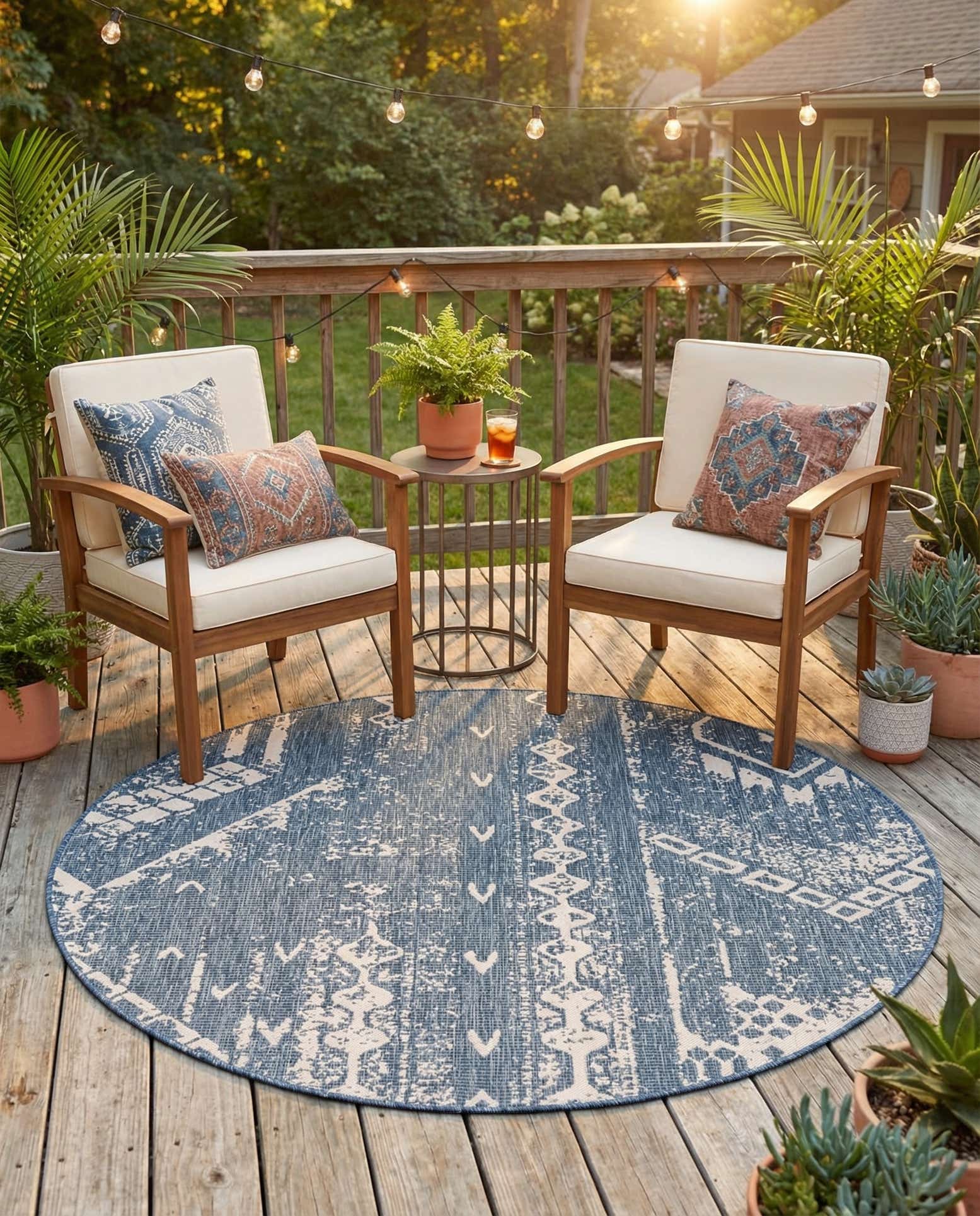 6' x 6' Easy-Clean Bohemian Indoor / Outdoor Round Rug