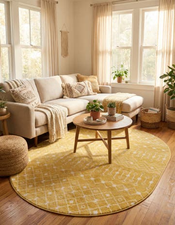 Yellow Moroccan Trellis Oval Rug
