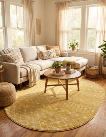 Yellow Moroccan Trellis Oval Rug
