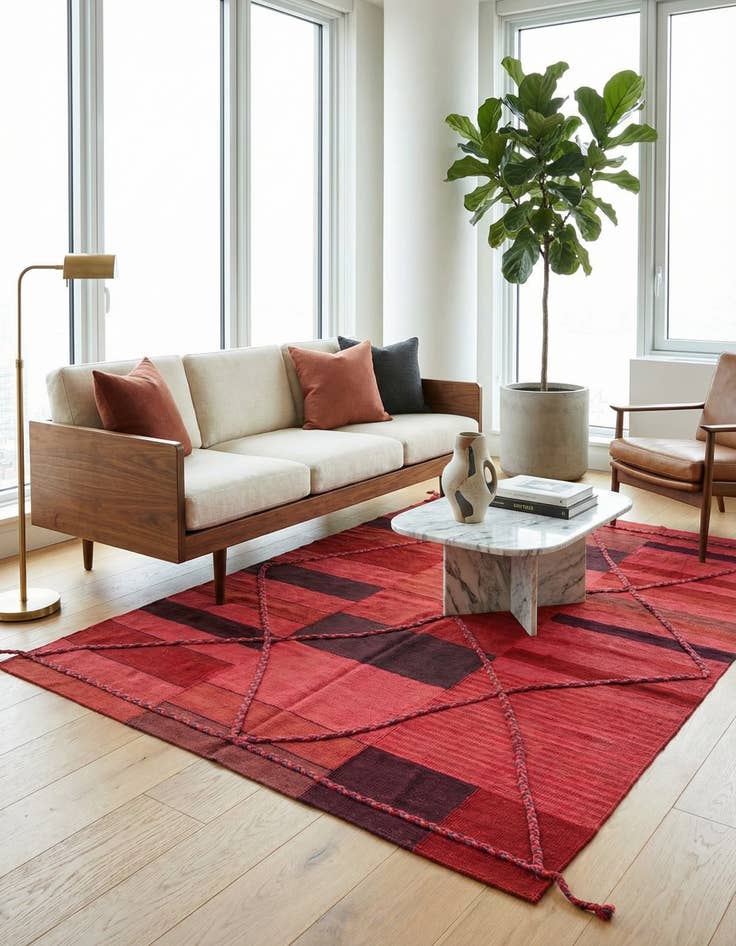 Detail image of 4' 8 x 6' 4  Hand Woven Kilim Modern Wool Rug