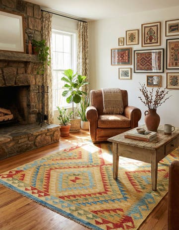 3' 9 x 6' 6 Hand Woven Kilim Maymana Wool Rug