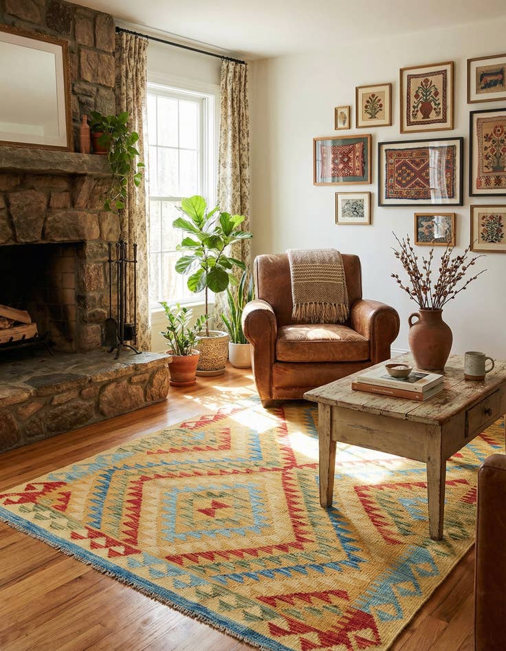 Detail image of  3' 9 x 6' 6  Hand Woven Kilim Maymana Wool Rug