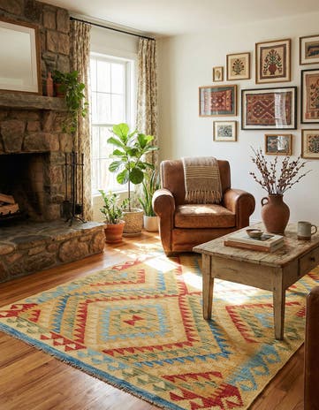 3' 9 x 6' 6 Hand Woven Kilim Maymana Wool Rug