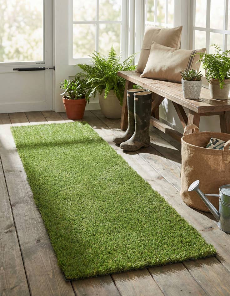 Detail image of 2' x 6'  Washable Grass Indoor / Outdoor Runner Rug