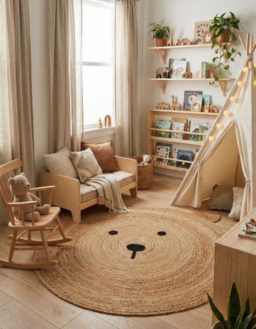 5' 1 x 5' 1 Hand Braided Kids Braided Jute Round Rug