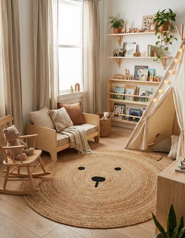 5' 1 x 5' 1 Hand Braided Kids Braided Jute Round Rug