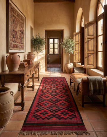 4' 3 x 14' 6 Hand Woven Kilim Fars Wool Runner Rug