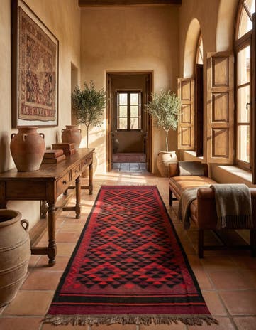 4' 3 x 14' 6 Hand Woven Kilim Fars Wool Runner Rug