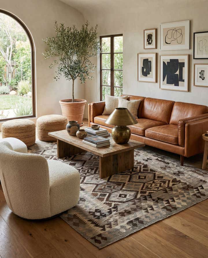 6' 9 x 9' 8 Hand Woven Kilim Maymana Wool Rug