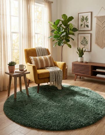 Forest Green Infinity Shag Round Rug