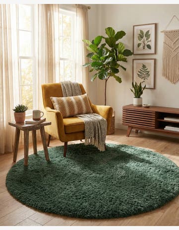 Forest Green Infinity Shag Round Rug
