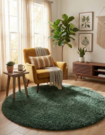 Forest Green Infinity Shag Round Rug